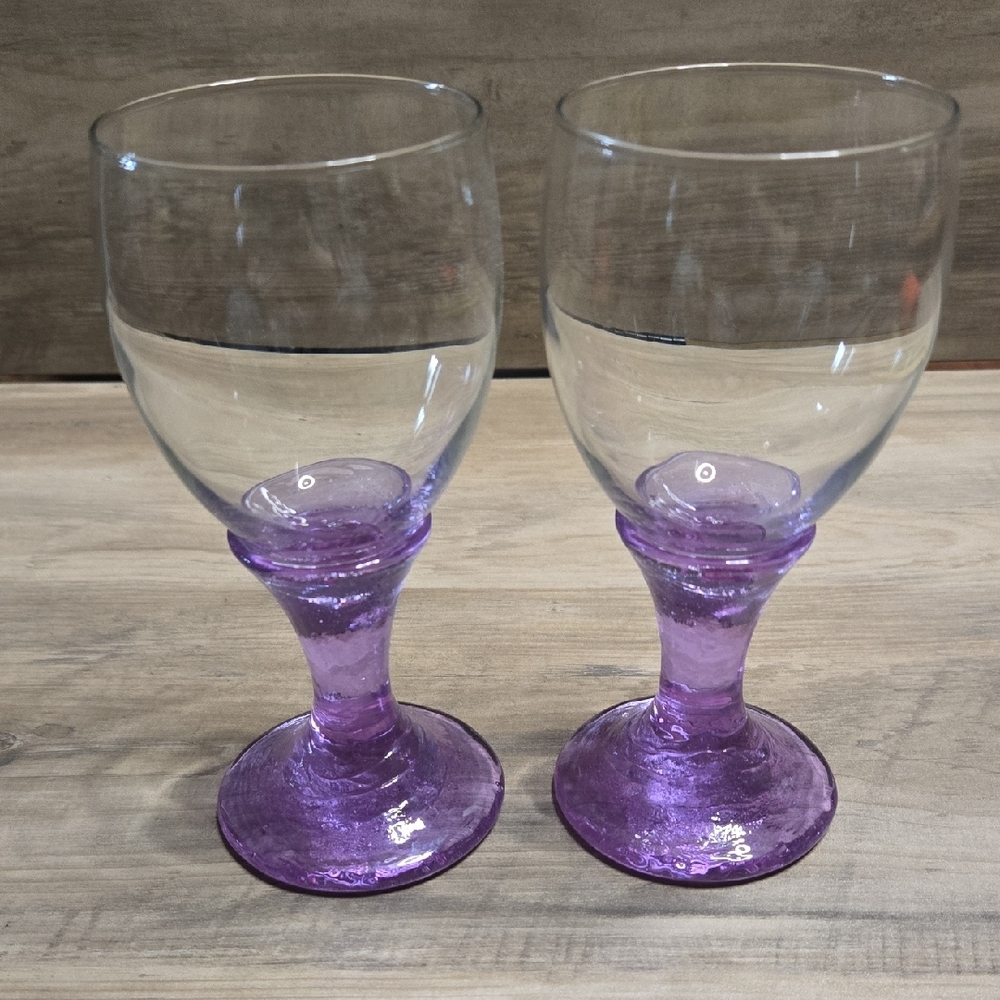 Vintage Purple Fire And Ice Wine Glass Set